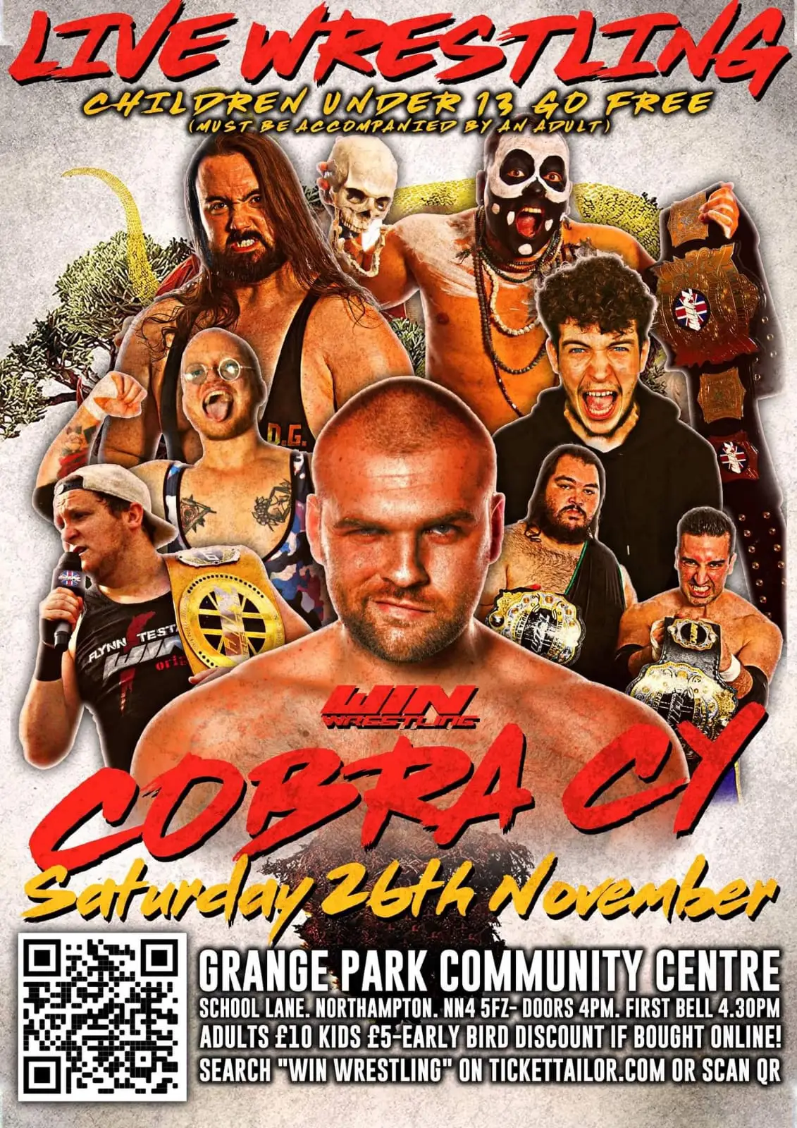 Cobra Cy Poster featuring Cy Gregory front and centre. behing him are Josdepth Testament, Money Mountian Jason Joshua, Connor Allbright, David Grant and Bagheera in a style similar to Cobra kai