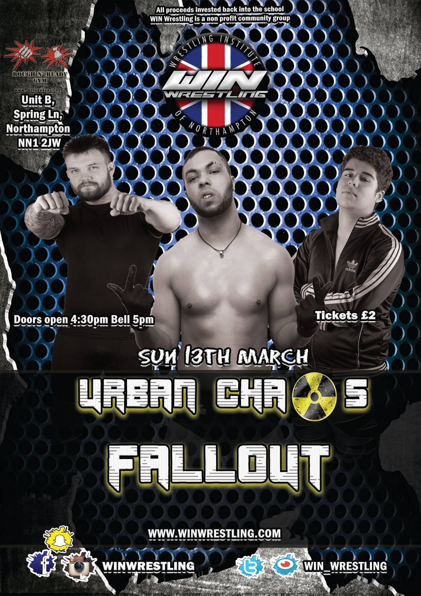 The man know as Fowler, Anthony Mafia and Kid Max stand in front of a post apocalyptic background with the words Urban Chaos Fall out in front