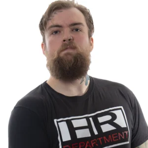 Jack wearing his HR department t-shirt