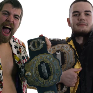 The Badly Dressed Boys holding the WIN Tag team Championship belts